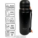 Shotay 1.2l 304 Paslanmaz Çelik Termos – Çift Katman Vakum, 24H Isı Koruma, Omuz Askılı Outdoor - Siyah - 1,2 lt