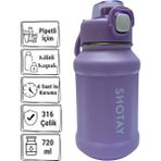 Shotay 720 ml 316 Paslanmaz Çelik Spor Termos Tek Tuş Açılır Kapaklı Sızdırmaz – Lila & Yeşil