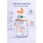 Shotay Çocuk Suluk Tritan Matara – 600 ml Kulaklı Kapaklı, Pipetli, Askılı Su Matarası - ST-7008 - Beyaz