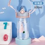 Shotay ST-7006 Mavi 600 ml Tritan Pipetli Askılı Ayıcık Desenli Matara