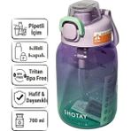 Shotay Tritan Matara – 700 ml Pipetli, Kilitli Kapaklı, Taşıma Askılı Su Matarası - ST-6296 - Mor