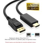 SHOW PRIME Displayport To HDMI Çevirici Kablo ( 1.8 Metre ) Display Port Dp To HDMI Kablo 4K Hdr - Siyah