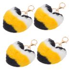 SHOWERORO 4 Adet Peluş Anahtarlık Sevgililer Günü Anahtarlık Puf Toplu Anahtarlık Kalp Zinciri Anahtarlık Çekicilik Kalp Ponpon Anahtarlık Kalp Anahtarlık Cüzdan Alaşım Düğün Anahtar Askısı
