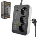 Showmax Sh-4626 3Lu Akim Korumali Priz 2 Metre Anahtarli 10A 2500 Watt 2Xusb 1Xtype-C