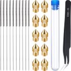 Shuai Yan 21 Adet 3D Yazıcı Nozul ve Temizleme Kiti 0,4 mm Mk8 Nozullar 0,4 mm Iğneler ve 1 Paket Cımbız Alet Seti Paslanmaz Çelik Nozul Temizleme Alet Seti