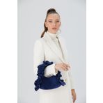 SHUBBAGS Kadın Lacivert Fırfır Detaylı Kadife Kumaş El Çantası Clutch Portföy