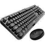 Shuji Kablosuz Klavye ve Fare Rengi Ruj Kızlar Punk Klavye Ofis 2.4g Retro Kablosuz Q Klavye Oyun Klavyesi ve Fare Siyah Seti(Yurt Dışından)