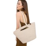 Shule Bag Santa Elden Tutmalı Hasır Omuz Kadınsı Krem