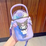 Shun Shop Kızlar Için Ayarlanabilir Kayış Kabı Büyük Kapasiteli ve Sevimli Kabına Sahip Yüksek Görünümlü Sanrio Ortak Markalı Su Bardağı 0,70 lt Mor Termos