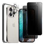 SHUNION iPhone 15 Pro Gizlilik Ekran Koruyucu Temperli Cam Kamera Lens Koruyucu Ekran Koruyucu Vidrio Templado Koruyucu de Pantalla iPhone 15 Pro Tam Kapsama Anti Casus Film 9H Sertlik Kolay Kurulum