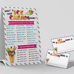 shupai What Your Ice Cream İsim Oyunu, 1 Dondurma Temalı İşaret ve 50 İsim Etiketi Çıkartması, Çocuklar ve Yetişkin Partileri için Doğum Günü Oyunu, Ofis veya Sınıf için Etkinlik Oyunu | F021