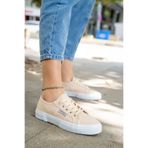 Shupe Kadın Bej Günlük Keten Spor Ayakkabı Sneaker