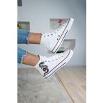 Shupe Kadın Beyaz Bilekli Ejderha Baskılı Boğazlı Model Keten Sneaker