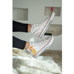 Shupe Kadın Beyaz s Sarı Baskı Boğazlı s Model Keten Sneaker