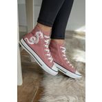 Shupe Kadın Gül Kurusu Ejderha Baskı Boğazlı Model Keten Sneaker