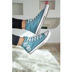 Shupe Kadın Turkuaz Bilekli Ejderha Baskılı Boğazlı Model Keten Sneaker
