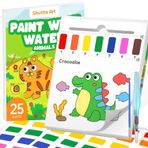 Shuttle Art Küçük çocuklar için sulu boya içeren boyama kitabı, çocuklar için sulu boya kitabı, 25 sayfa hayvan şablonu, 2 fırça ve sulu boya, sayılara göre sulu boya, çocuk boyama kitabı 3-8 yaş