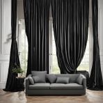 Shy Tekstil Siyah Karartma Fon Perde Blackout Lüks Düz Dikiş Kornişli En x Yükseklik - 290 x 180 cm