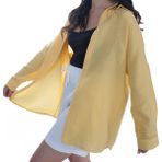 Si & Su Si&su Müslin Kumaş Kadın Rahat Kesim, Oversize, Salaş Gömlek - Sarı