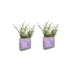 Sia 2 Adet Vazo Dahil,Vazoda Çiçek,Beyaz Yapay Çiçek,Vazo Dekoratif Pembe Çiçekli 10X15X3Cm