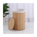 Sia Bambu Kapaklı El Yapımı Natural 35x35x60 cm Çamaşır Sepeti
