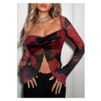 SİA LESS Gül Desenli Spor Crop Transparan Likralı Tül Body Blüz
