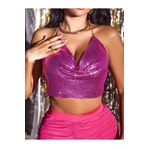SiaLess Lingerie Parlak Pembe Kristal Taşlı Zırh Büstiyer Üst Kolsuz Taşlı Crop SİA-004021-BLZ
