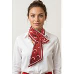 Sibel Günay Butik Kadın Ay Yıldız Desenli Kırmızı Saten Fular - Beyaz Şeritli Şık Aksesuar - Beyaz - Kırmızı