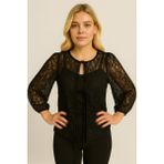 Sibel Günay Butik Kadın Siyah Dantel Önden Bağcıklı Bluz & Ceket – Lastikli Kol - M