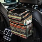 SIBOFUEGO Sevimli araba çöp kutusu, sızdırmaz, kapaklı ve saklama cepli, araba çöp kutusu, erkekler ve kadınlar için, Boho Aztek Essentials: Olması Gereken Araç İç Aksesuarları (Boho Karnaval)