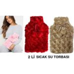 Sıcak Su Torbası 2 Adet Ponponlu Termofor 26X17X2CM 1 Litre