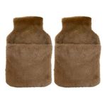 Sıcak Su Torbası 2 Adet,cepli Kahverengi Peluş Termofor 32,5X17,5CM 1500 ml