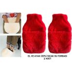 Sıcak Su Torbası 2 Adet,cepli Kırmızı Peluş Termofor 32,5X17,5CM 1500 ml