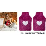 Sıcak Su Torbası 2 Adet,peluş Kalpli,pembe Termofor 29X17CM 750ML