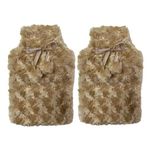 Sıcak Su Torbası 2 Adet,ponponlu Termofor Peluş Bej 28X17CM 750ML