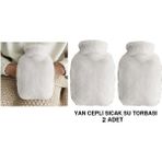 Sıcak Su Torbası 2 Adet,yan Cepli Beyaz Peluş Termofor 27X17X2CM 750ML