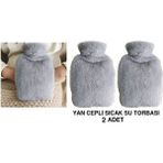 Sıcak Su Torbası 2 Adet,yan Cepli Gri Peluş Termofor 27X17X2CM 750ML