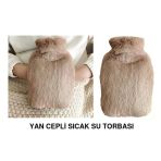 SICAK SU TORBASI YAN CEPLİ BEJ PELUŞ TERMOFOR 27x17x2cm 750ml