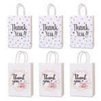 Sicheii Teşekkür hediye torbaları, kulplu beyaz kraft kağıt torbalar, 21,6 x 15,9 x 7,9 cm, küçük teşekkür torbaları, çiçekli hediyelik torba, bebek partisi, düğün, iş yeri için hediye torbası, 6 adet
