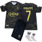 Sidas Psg Mbappe Siyah-Gold Özel Tasarım Çocuk Forma Takımı 4'lü Set Çorap+Bileklik Hediyeli - 0 Siyah - 6 - 7 Yaş
