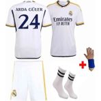 Sidas Real Madrid 2023/24 Sezon Arda Güler 24 Numara Iç Saha Beyaz-Sarı Şerit Çocuk Forma T-Shrt Şort Takımı Çorap+Bileklik Yanında - 5 - 6 Yaş