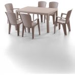 Side 6 Kişilik Rattan Masa Sandalye Takımı Cappuccino
