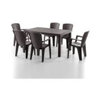 Side 6 Kişilik Rattan Masa Sandalye Takımı Kahve Kahve