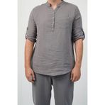 SİDE OTANTİK Erkek Muslin Hakim Yaka Slim Fit Yarım Pat Düğmeli 3/4 Kol Göğüs Cepli Günlük Füme Gömlek