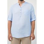 SİDE OTANTİK Erkek Muslin Hakim Yaka Slim Fit Yarım Pat Düğmeli 3/4 Kol Göğüs Cepli Günlük Mavi Gömlek
