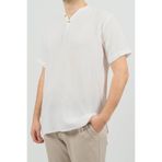 SİDE OTANTİK Ribana Yakalı Düğmeli Muslin Relaxed Fit Beyaz Erkek Tişört