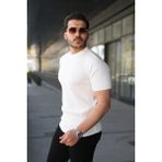 Sidelya Concept Erkek Bisiklet Yaka Petek Dokulu Kısa Kollu Triko Tişört - Beyaz - 2XL