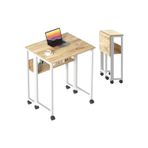 Sidney Kitaplık Raflı Katlanır Masa 70 Cm Tekerli Bilgisayar Masası Laptop Masası Atlantik Çam