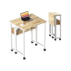 Sidney Kitaplık Raflı Katlanır Masa 70 Cm Tekerli Bilgisayar Masası Laptop Masası Beyaz - Çam Beyaz - Atlantik Çam