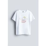 sielta Hello Kitty Cinnamoroll Baskılı Bisiklet Yaka Çocuk Beyaz Tişört T-shirt